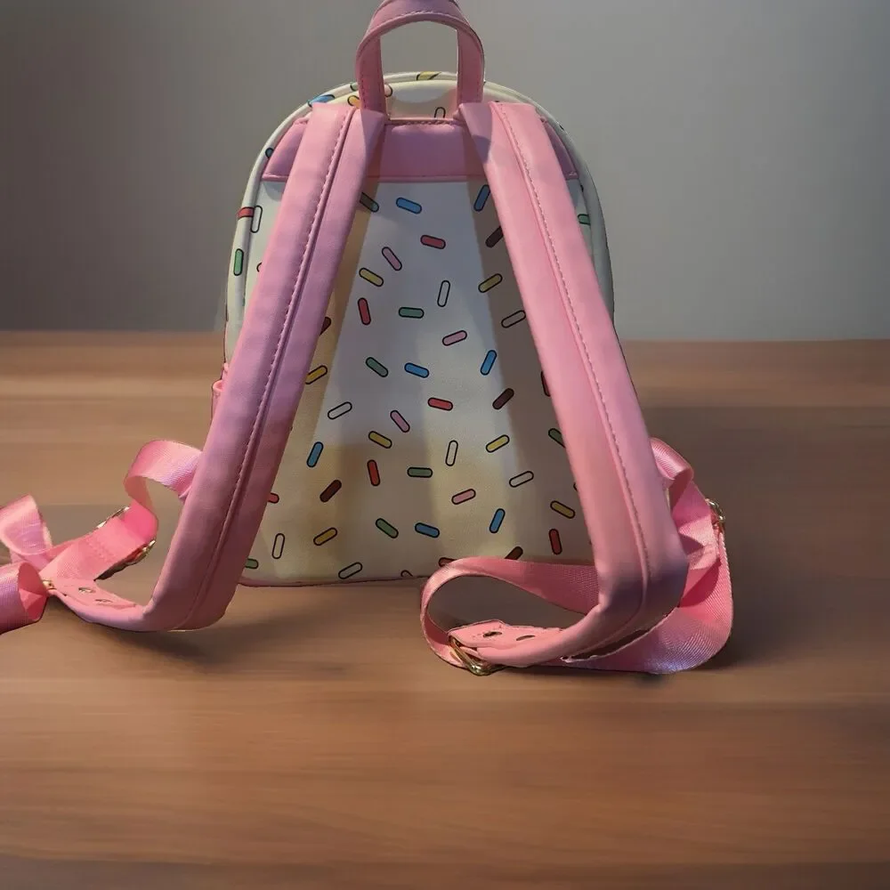 Disney Parks Loungefly Mickey Mouse Donut Sprinkles Mini Backpack Faux Leather.